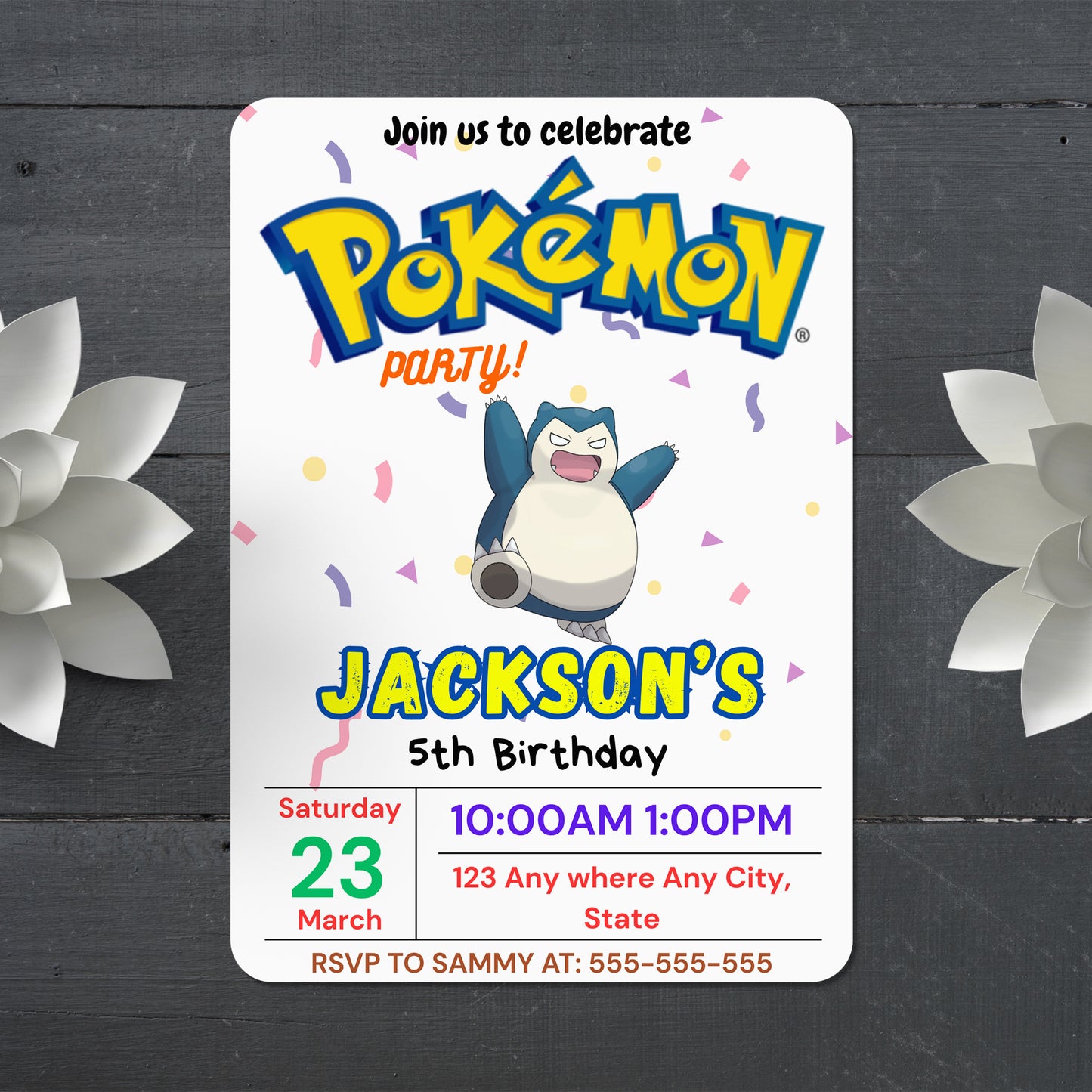 Snorlax Birthday Invitation Template | Pokemon Invite - CreativeRino