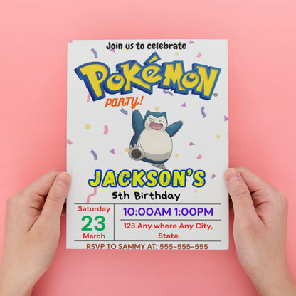 Snorlax Birthday Invitation Template | Pokemon Invite - CreativeRino