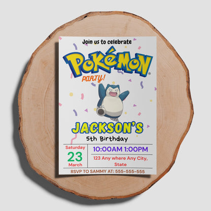 Snorlax Birthday Invitation Template | Pokemon Invite - CreativeRino