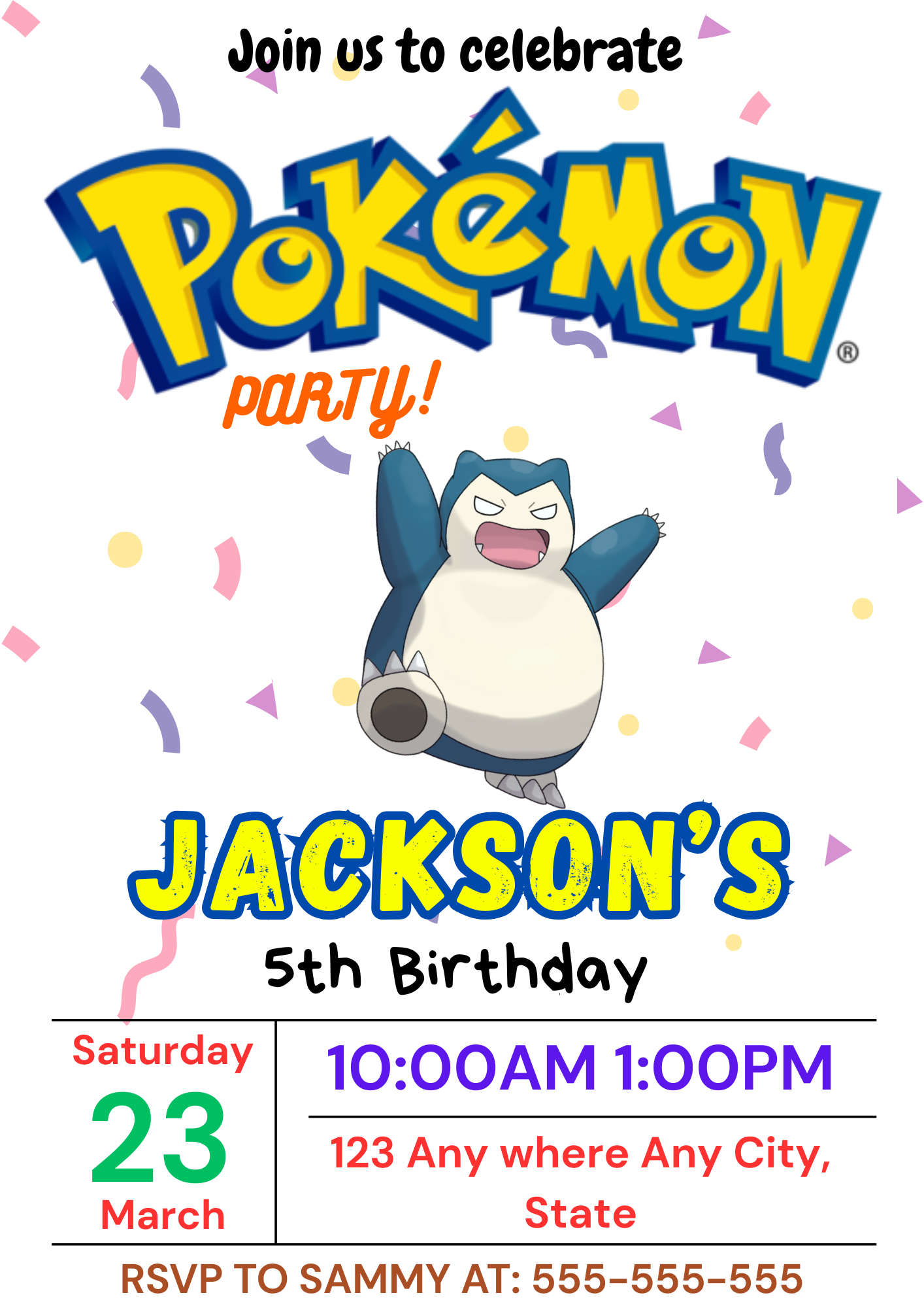 Snorlax Birthday Invitation Template | Pokemon Invite - CreativeRino