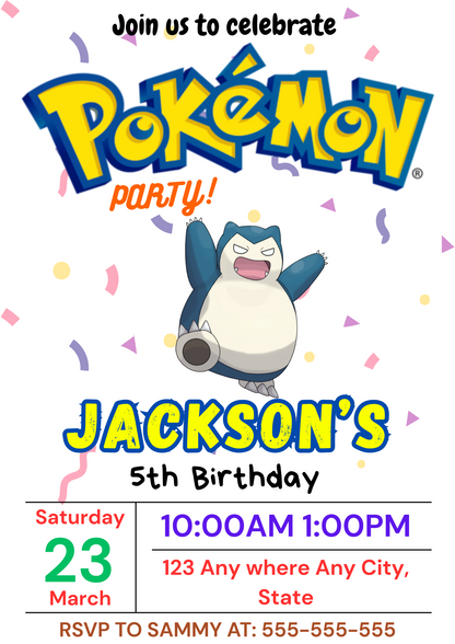 Snorlax Birthday Invitation Template | Pokemon Invite - CreativeRino