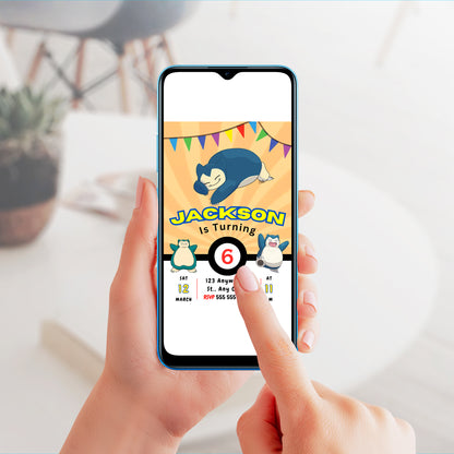 Snorlax Pokemon Birthday Party Invitation Template - CreativeRino