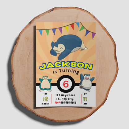 Snorlax Pokemon Birthday Party Invitation Template - CreativeRino