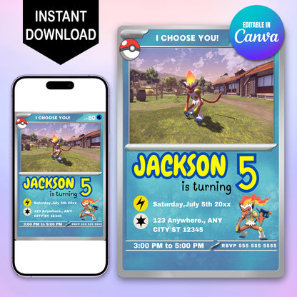 Infernape Invitation Template | Pokemon Card Birthday Invite - CreativeRino