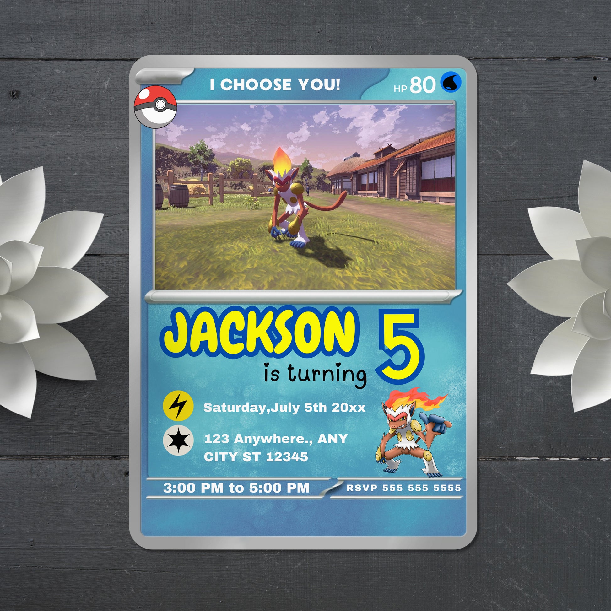 Infernape Invitation Template | Pokemon Card Birthday Invite - CreativeRino