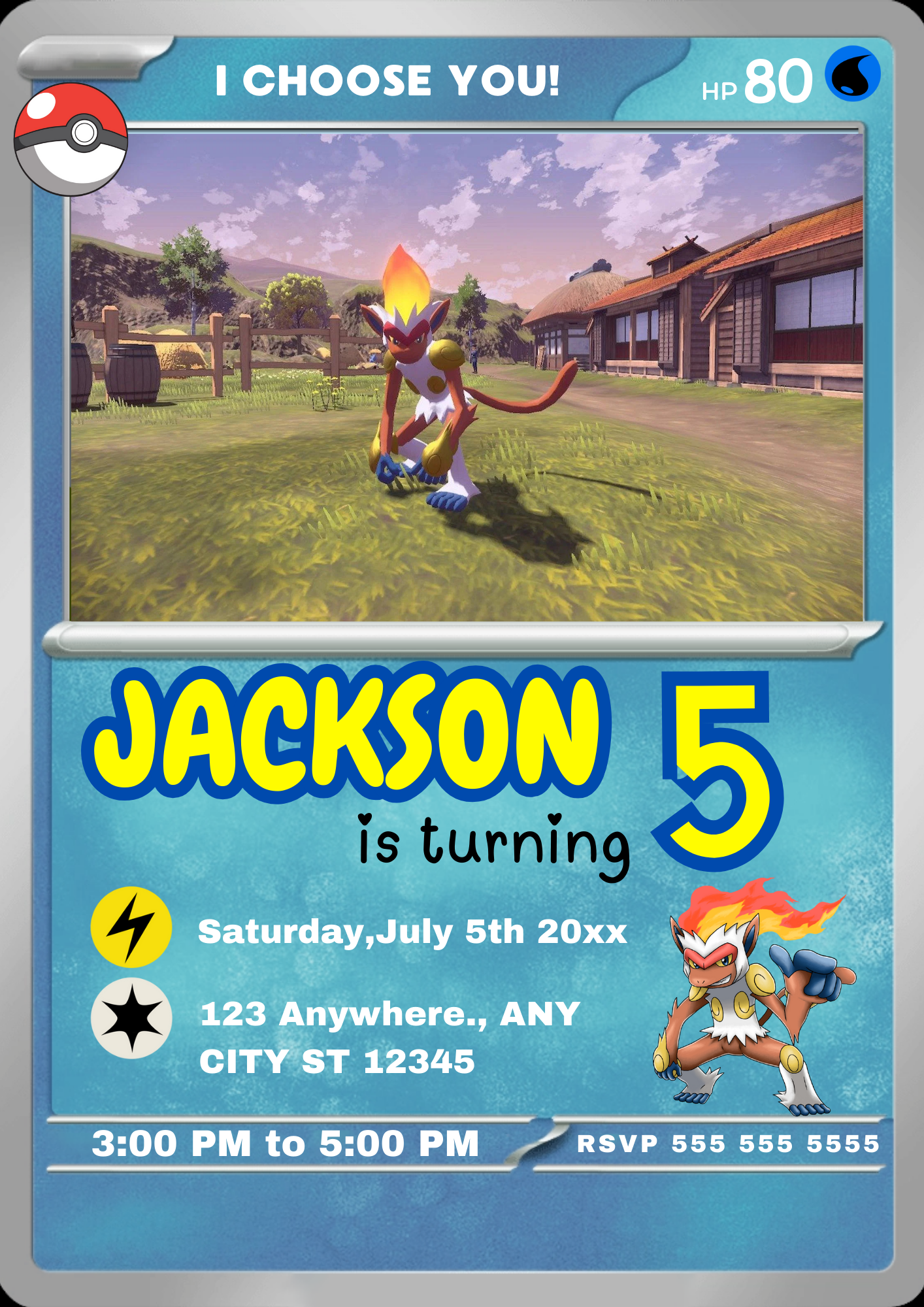 Infernape Invitation Template | Pokemon Card Birthday Invite - CreativeRino