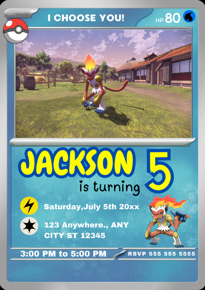 Infernape Invitation Template | Pokemon Card Birthday Invite - CreativeRino