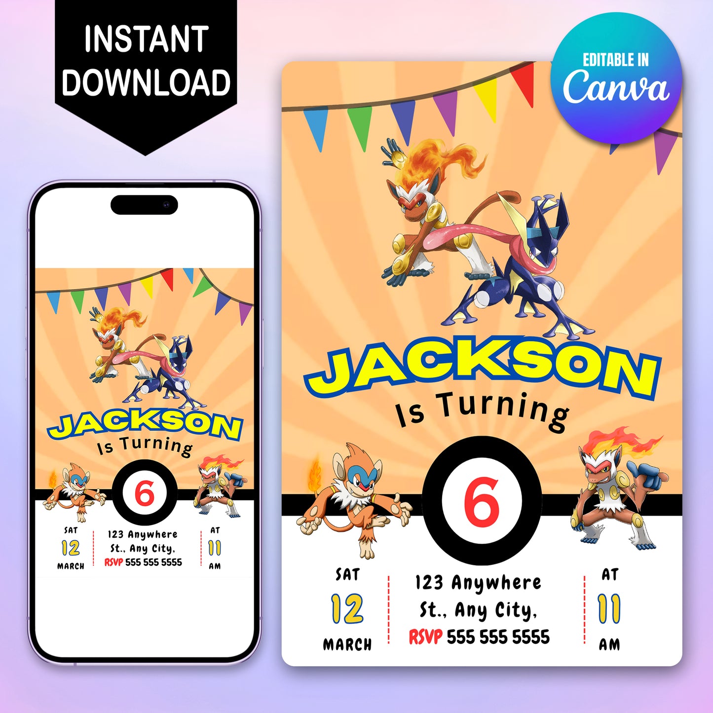 Infernape Pokemon Birthday Party Invitation Template - CreativeRino