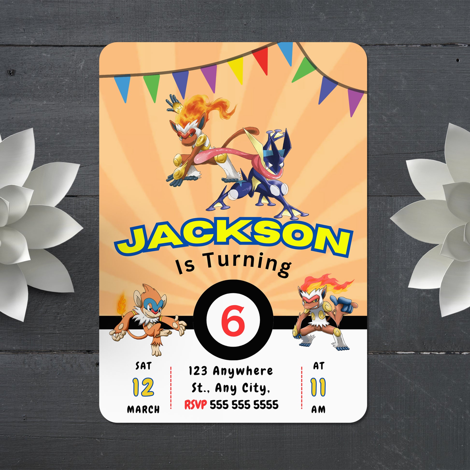 Infernape Pokemon Birthday Party Invitation Template - CreativeRino