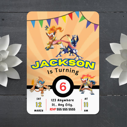 Infernape Pokemon Birthday Party Invitation Template - CreativeRino