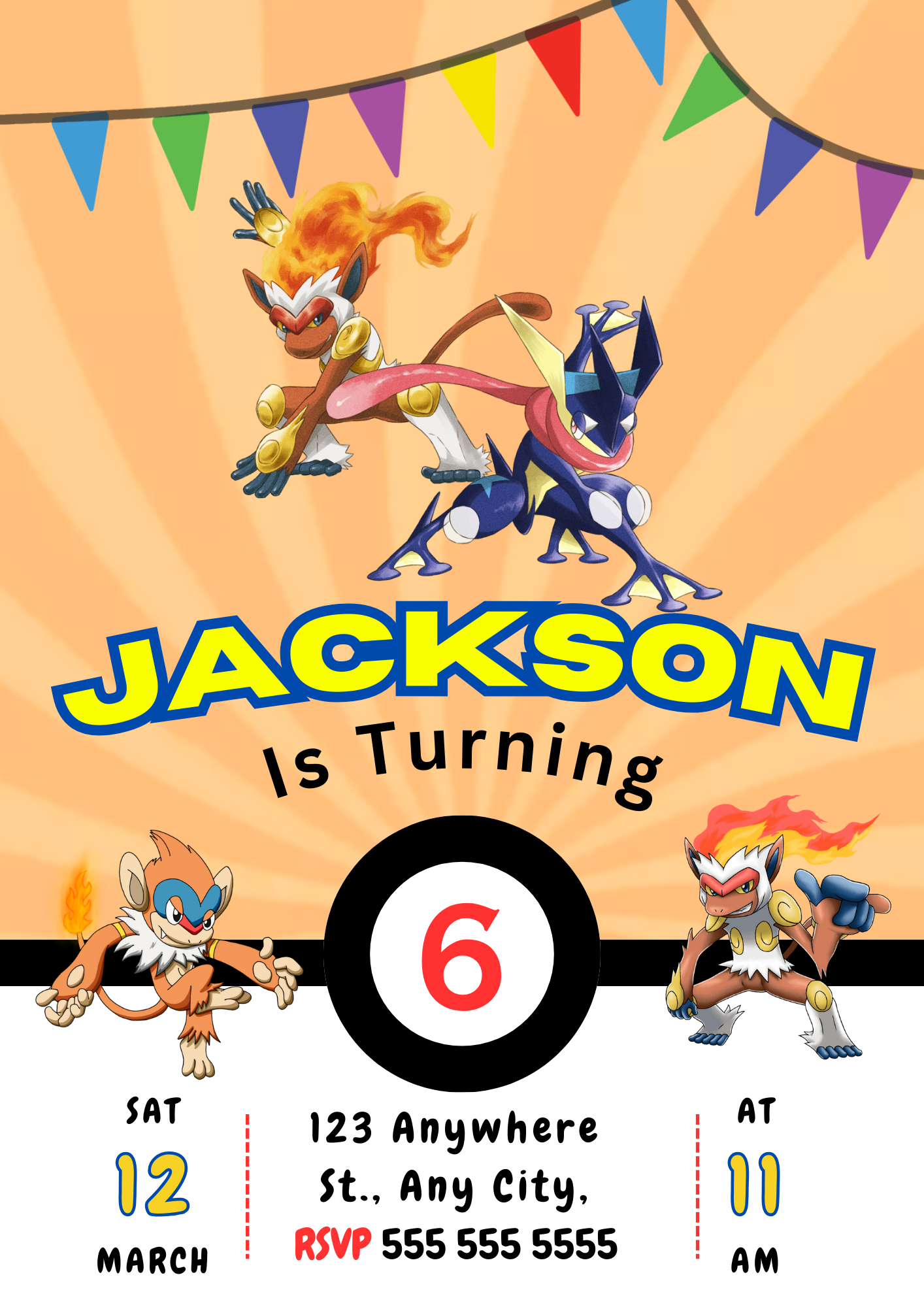Infernape Pokemon Birthday Party Invitation Template - CreativeRino