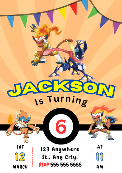 Infernape Pokemon Birthday Party Invitation Template - CreativeRino