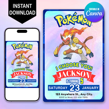 Infernape Invitation Template | Pokemon Birthday Invite - CreativeRino