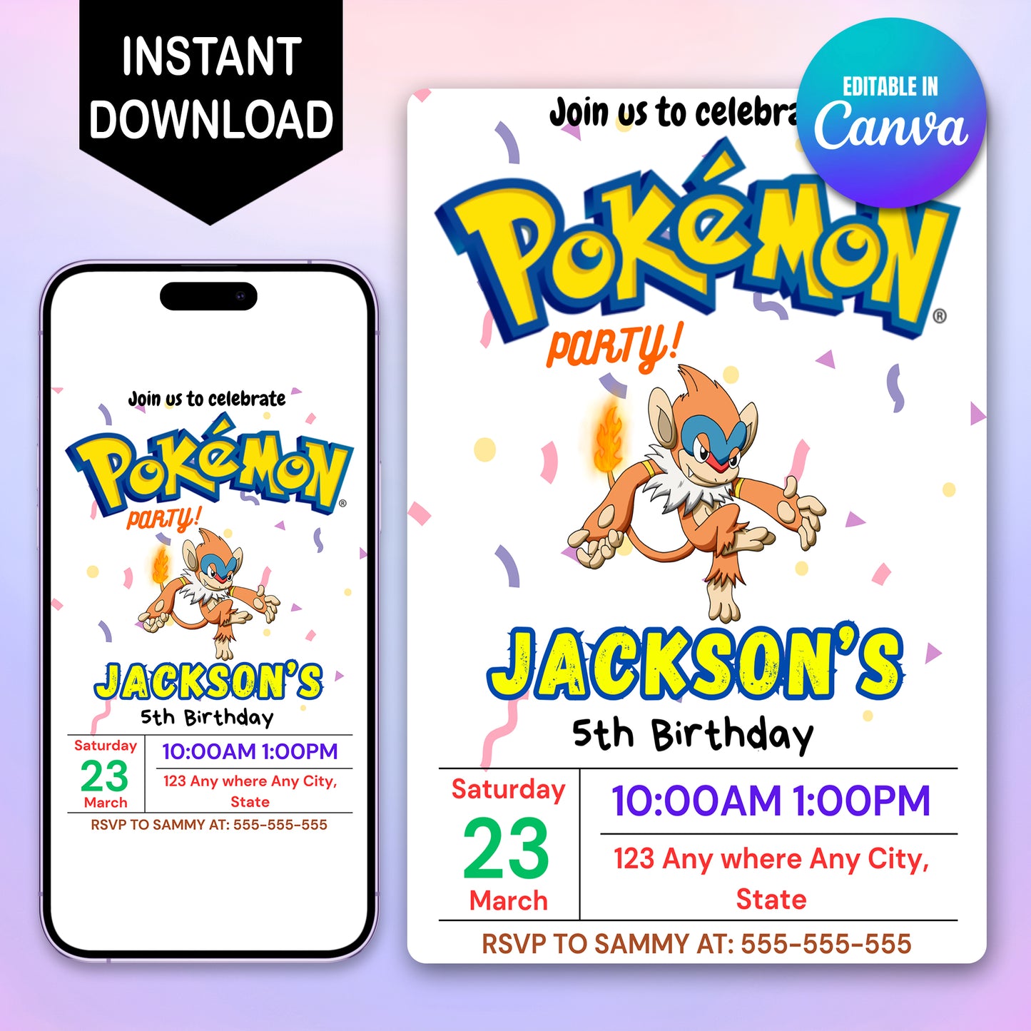 Infernape Birthday Invitation Template | Pokemon Invite - CreativeRino