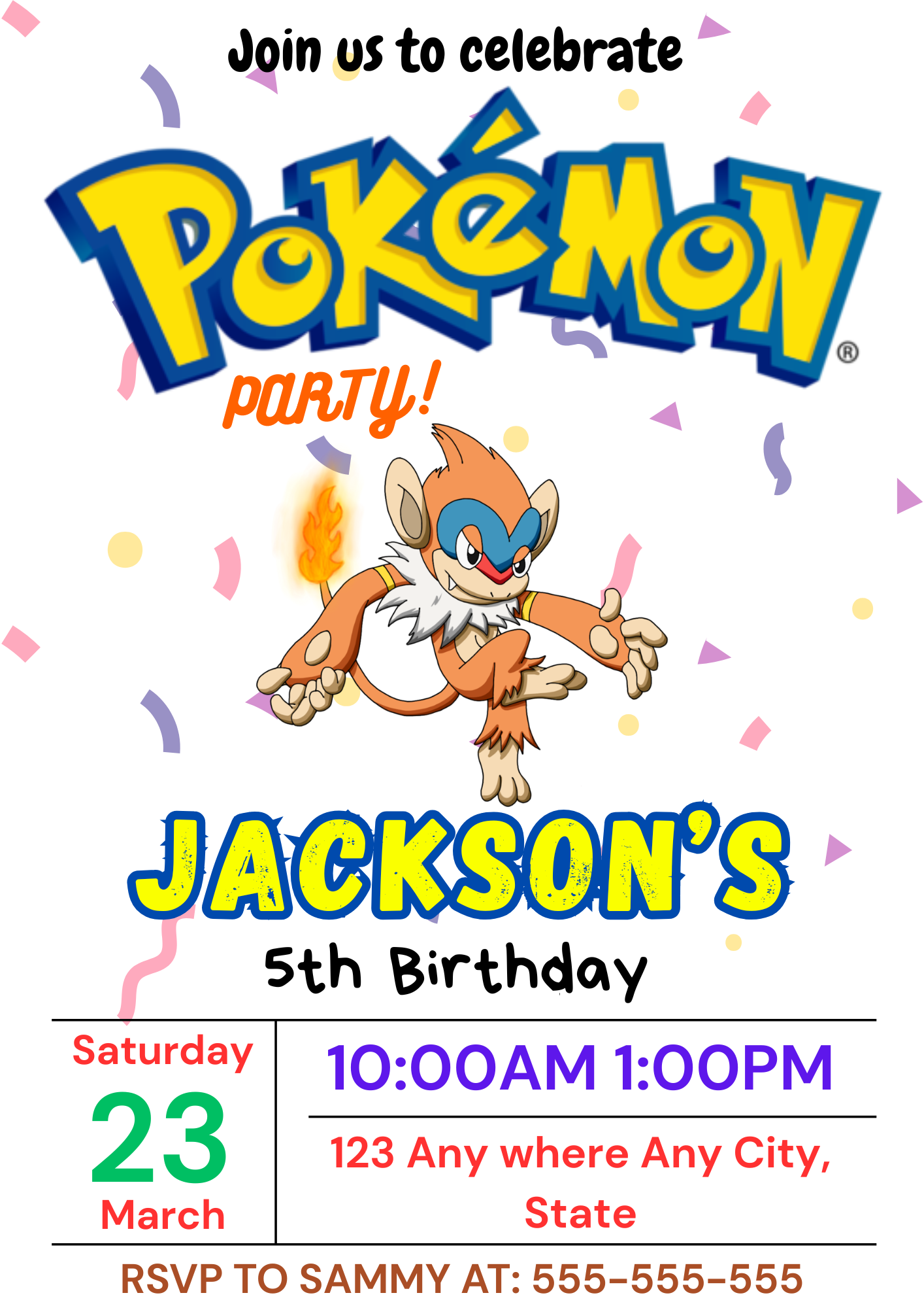 Infernape Birthday Invitation Template | Pokemon Invite - CreativeRino