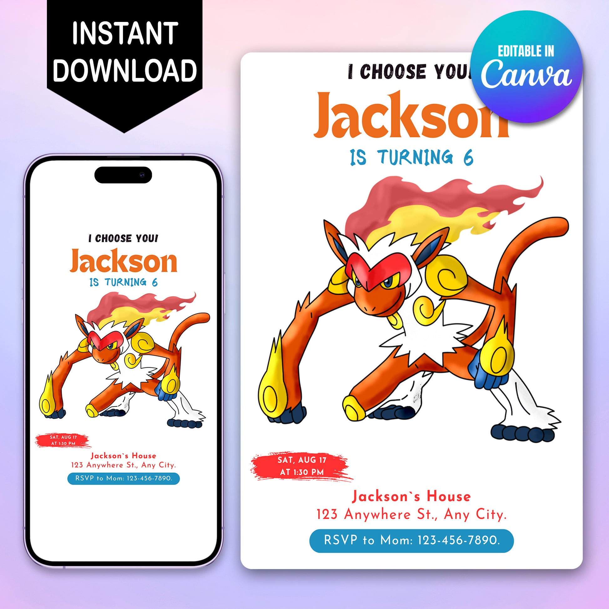 Infernape Birthday Party Invitation Template | Pokemon Invite - CreativeRino