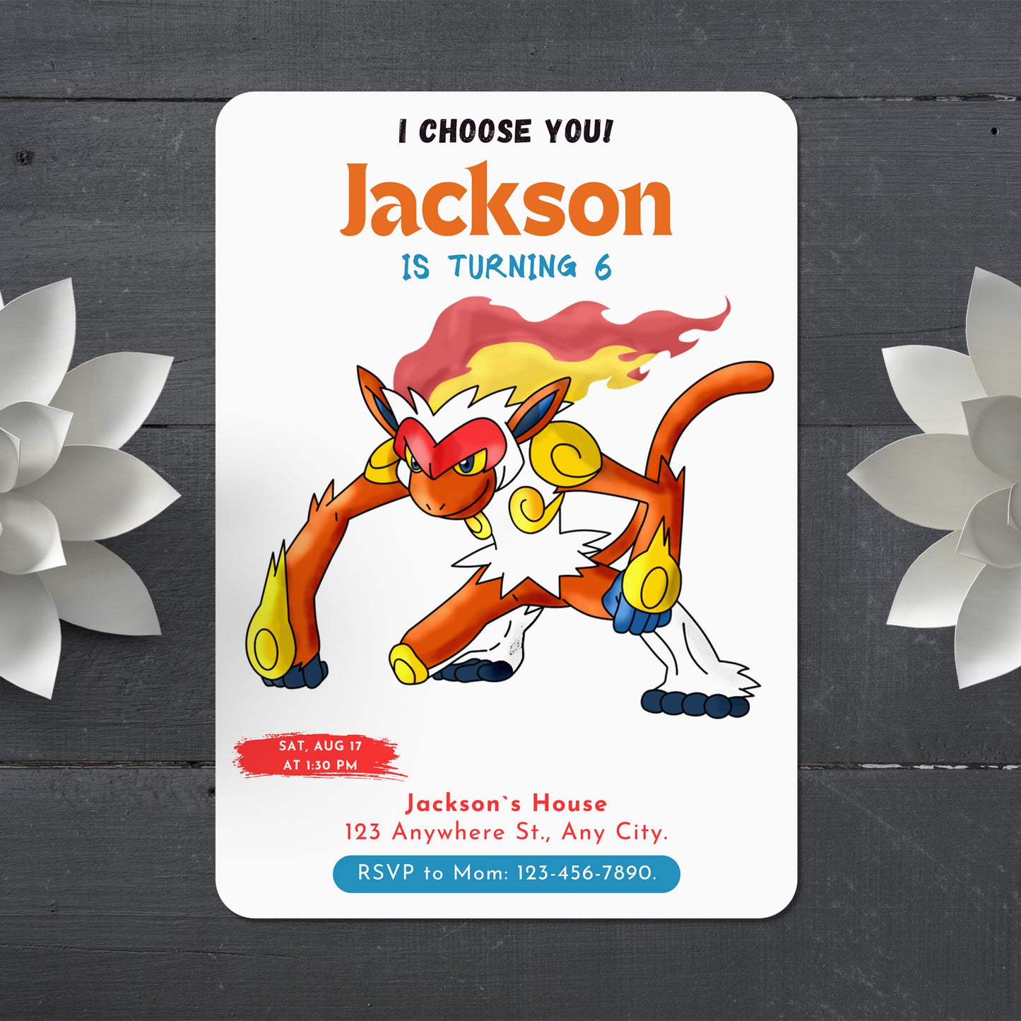 Infernape Birthday Party Invitation Template | Pokemon Invite - CreativeRino