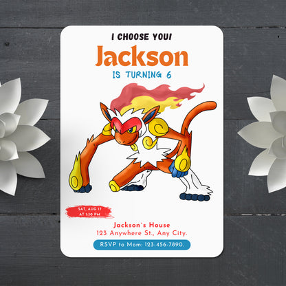 Infernape Birthday Party Invitation Template | Pokemon Invite - CreativeRino
