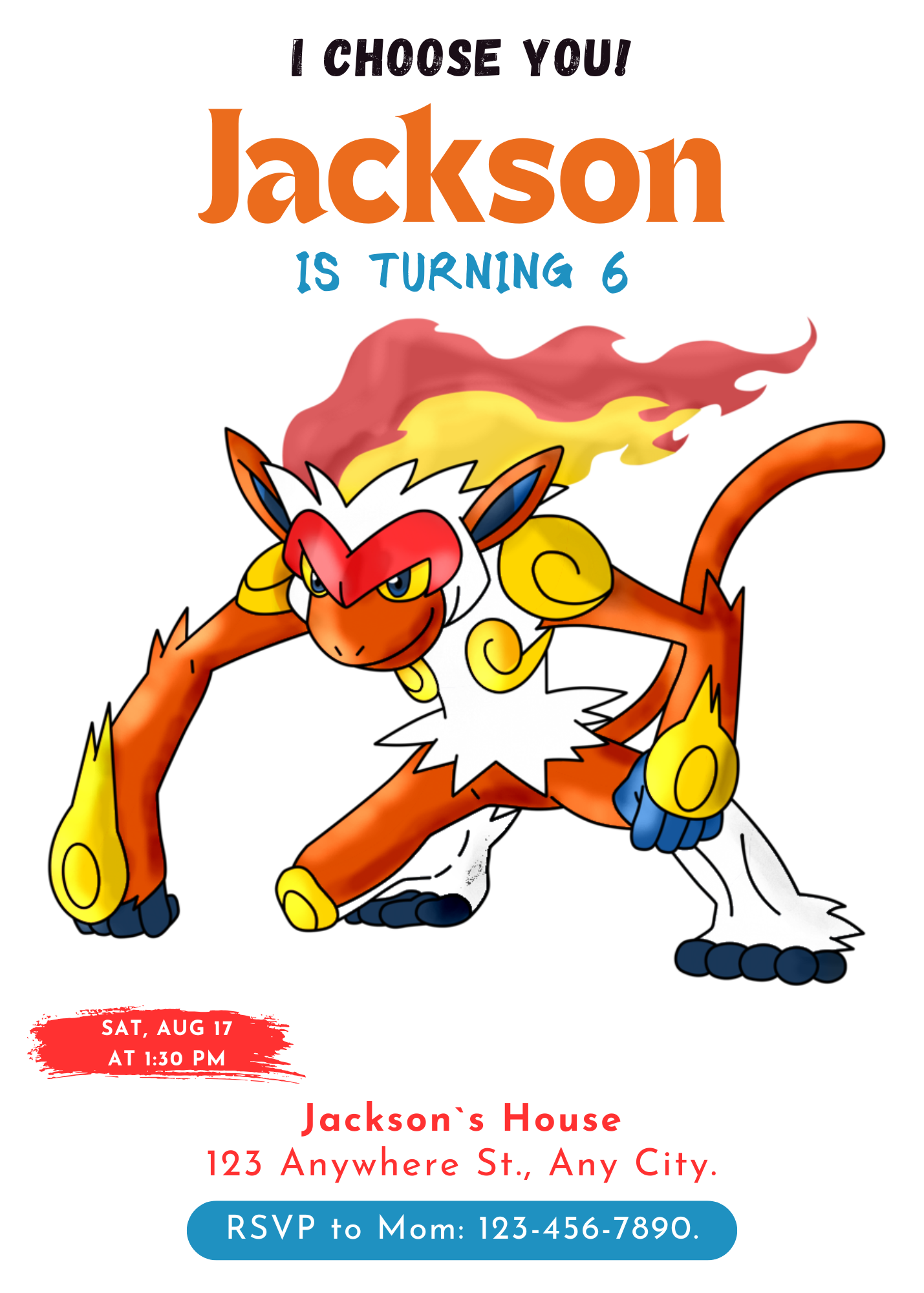 Infernape Birthday Party Invitation Template | Pokemon Invite - CreativeRino