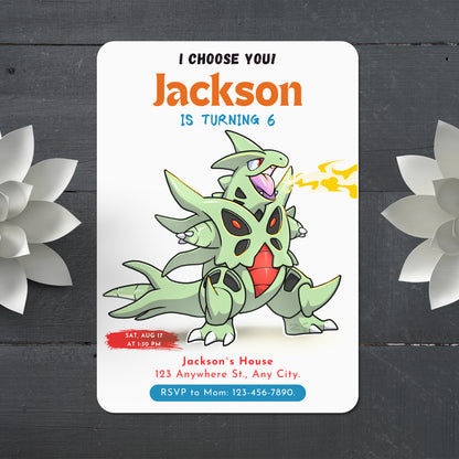 Tyranitar Birthday Party Invitation Template | Pokemon Invite - CreativeRino