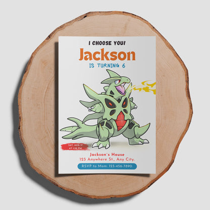 Tyranitar Birthday Party Invitation Template | Pokemon Invite - CreativeRino