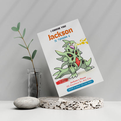 Tyranitar Birthday Party Invitation Template | Pokemon Invite - CreativeRino