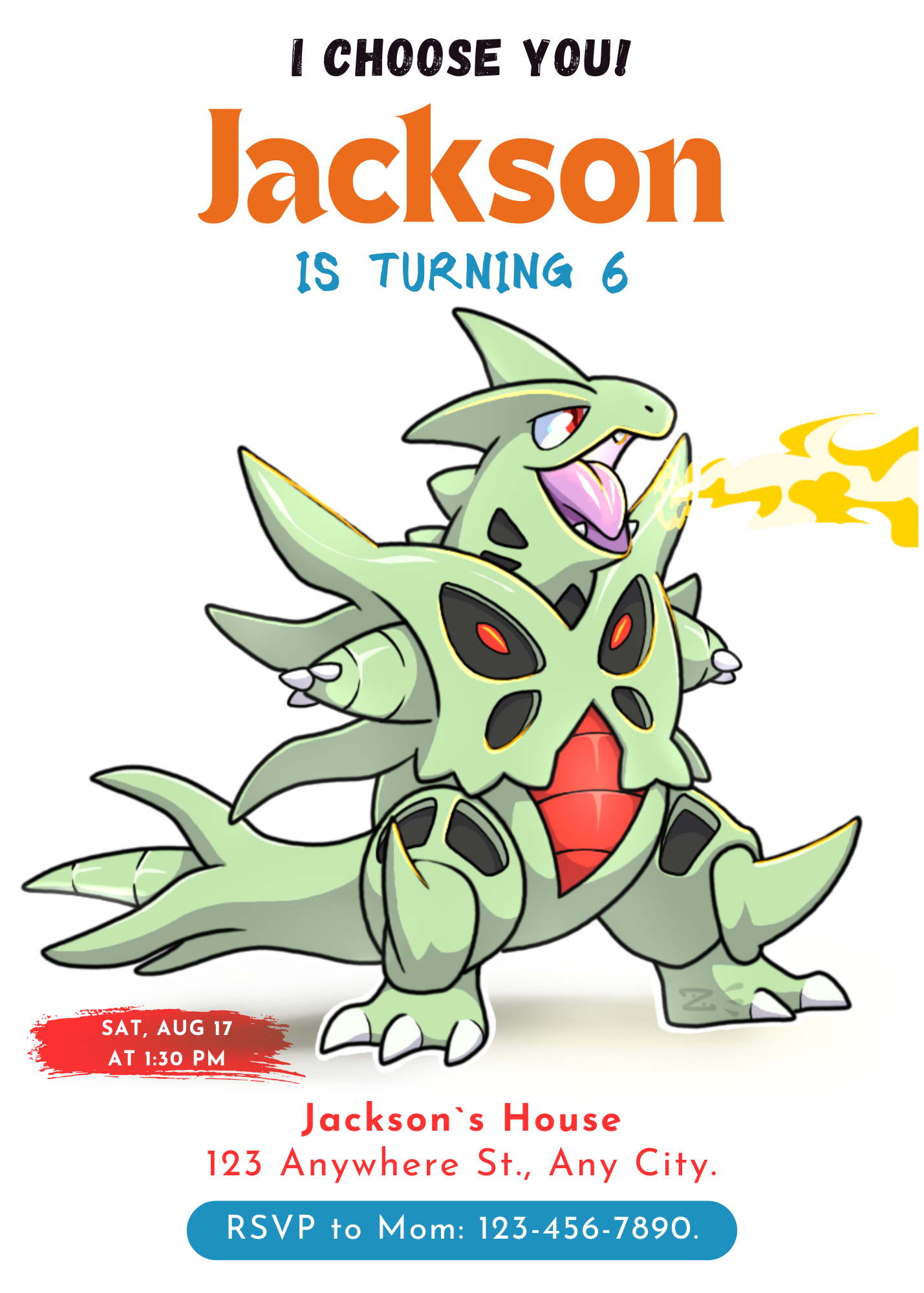 Tyranitar Birthday Party Invitation Template | Pokemon Invite - CreativeRino