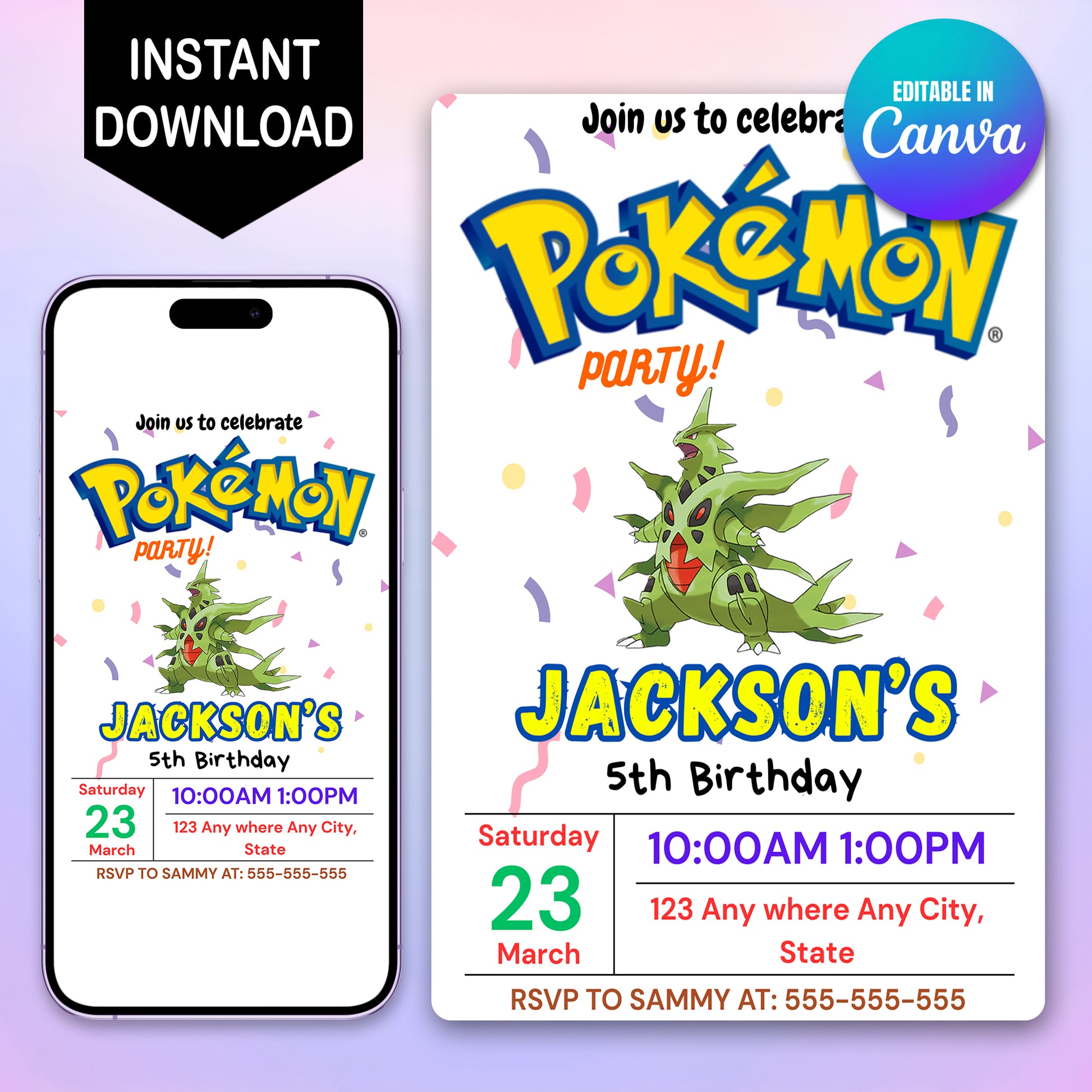 Tyranitar Birthday Invitation Template | Pokemon Invite - CreativeRino