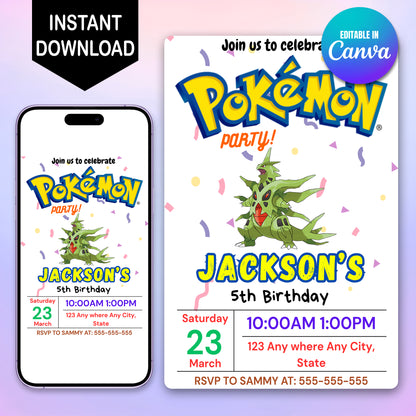 Tyranitar Birthday Invitation Template | Pokemon Invite - CreativeRino