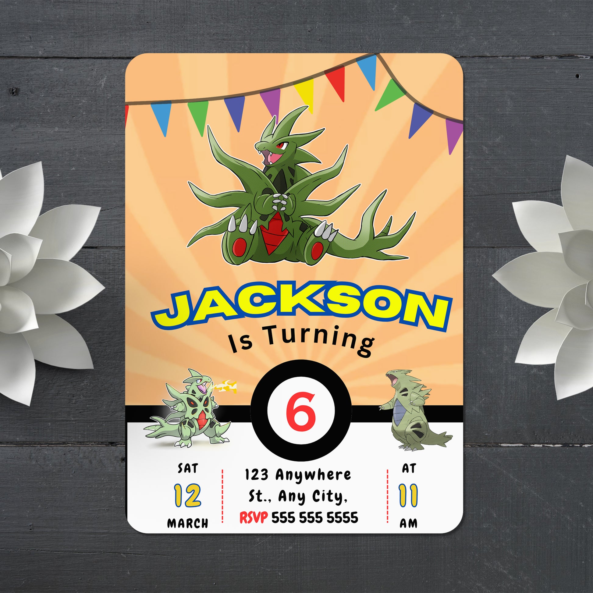 Tyranitar Pokemon Birthday Party Invitation Template - CreativeRino