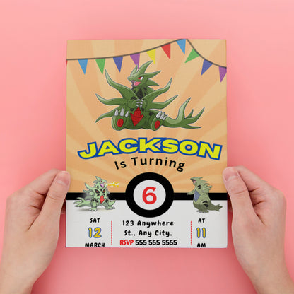 Tyranitar Pokemon Birthday Party Invitation Template - CreativeRino