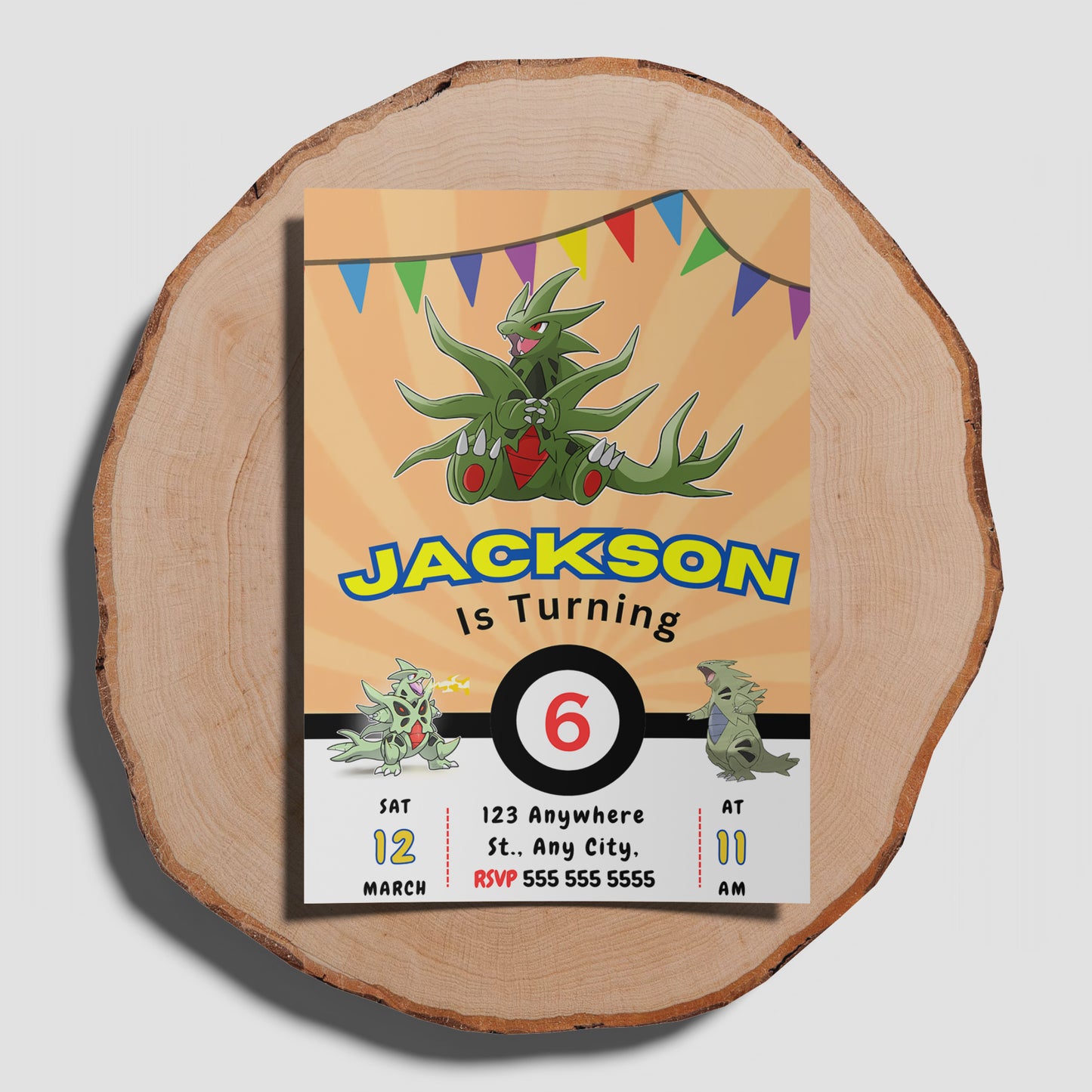 Tyranitar Pokemon Birthday Party Invitation Template - CreativeRino