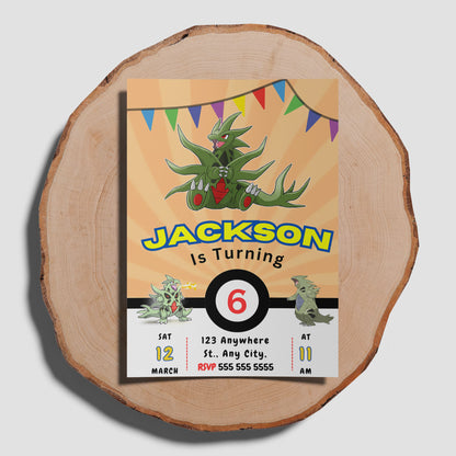 Tyranitar Pokemon Birthday Party Invitation Template - CreativeRino