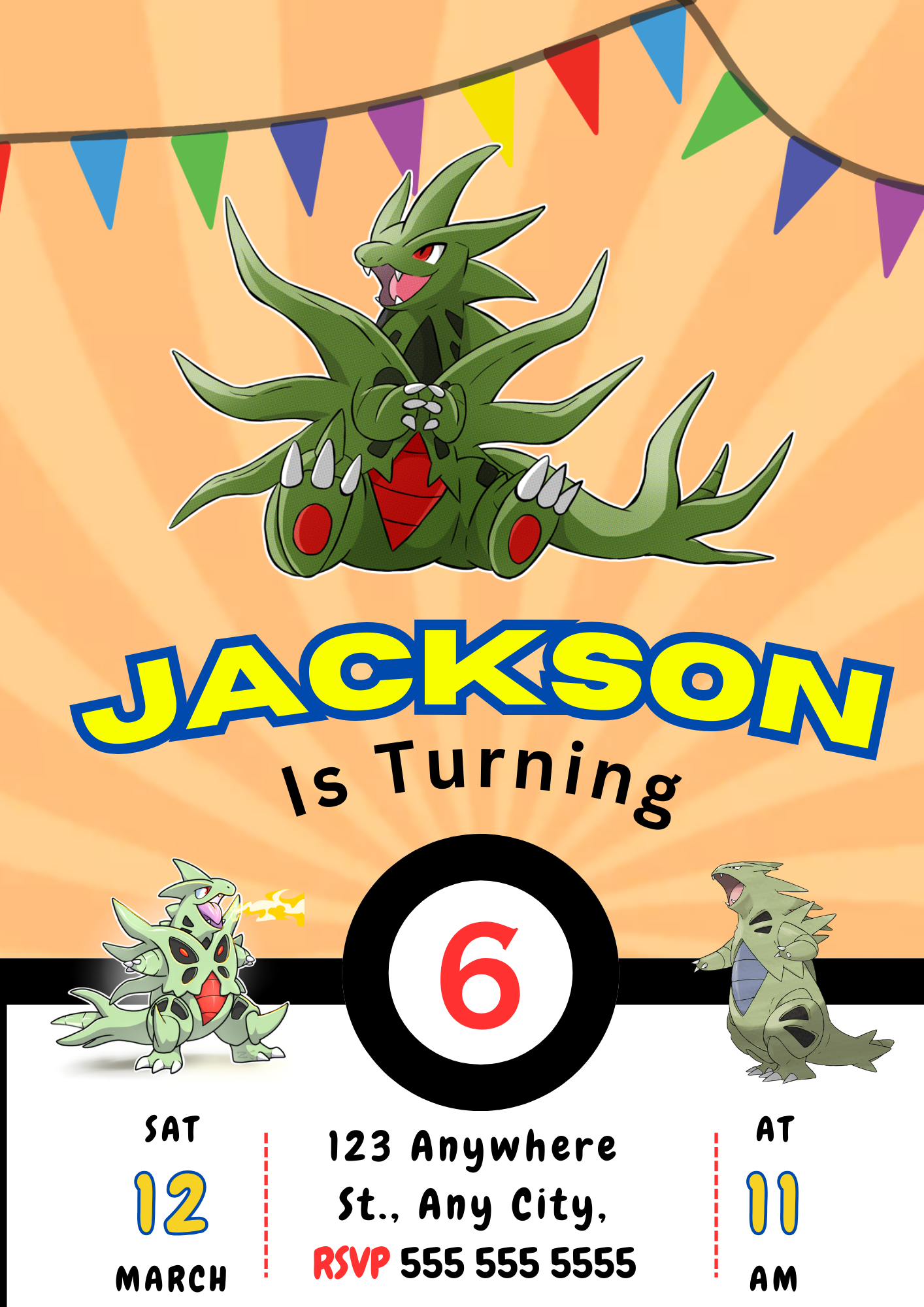 Tyranitar Pokemon Birthday Party Invitation Template - CreativeRino
