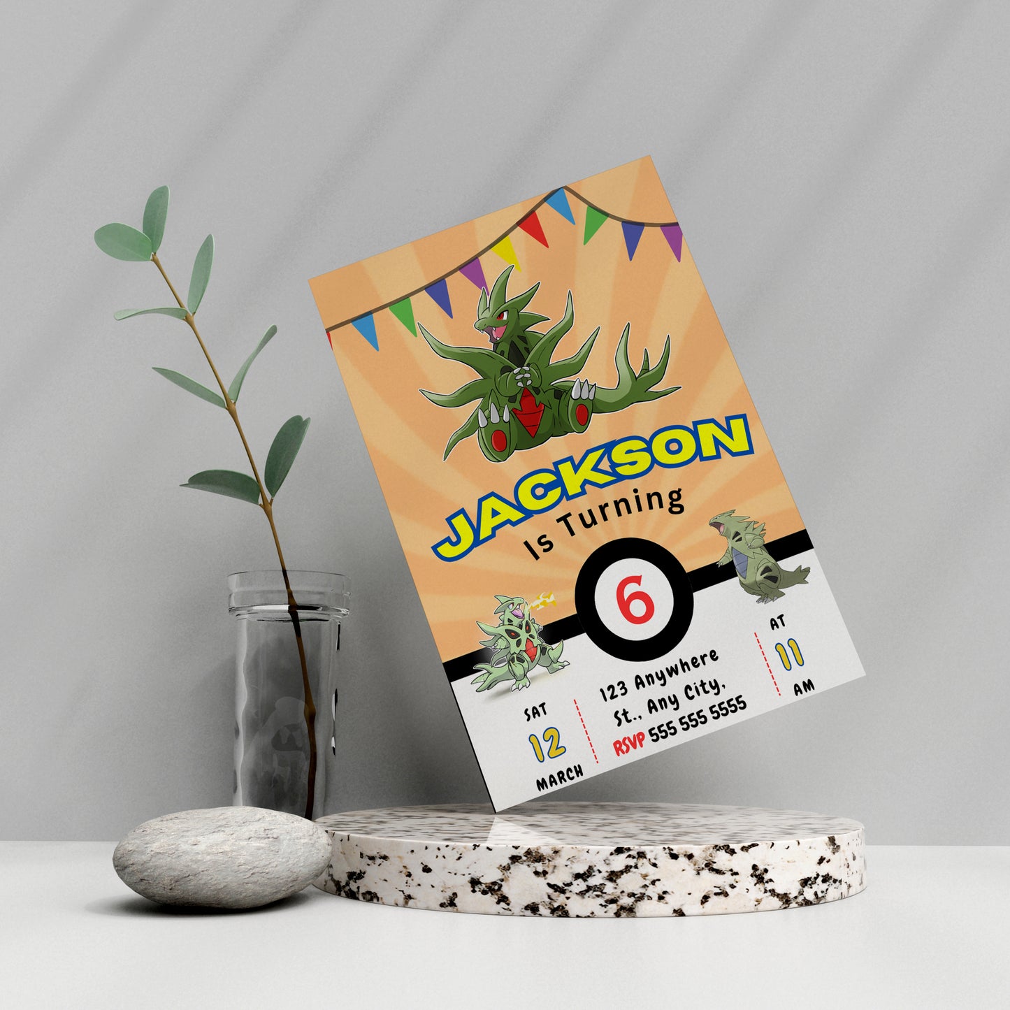 Tyranitar Pokemon Birthday Party Invitation Template - CreativeRino