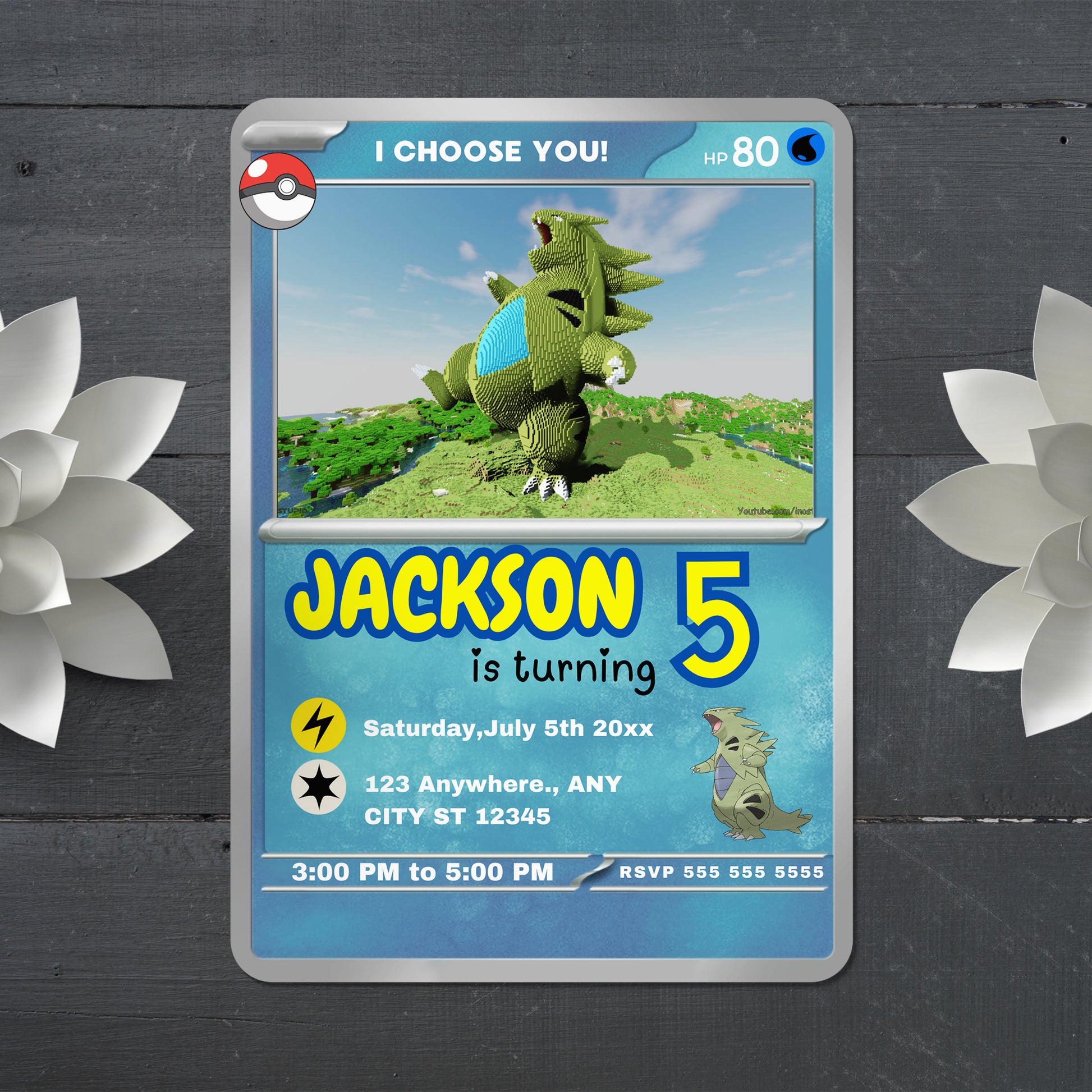 Tyranitar Invitation Template | Pokemon Card Birthday Invite - CreativeRino