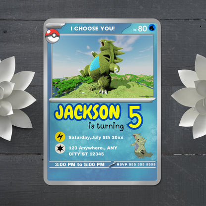 Tyranitar Invitation Template | Pokemon Card Birthday Invite - CreativeRino