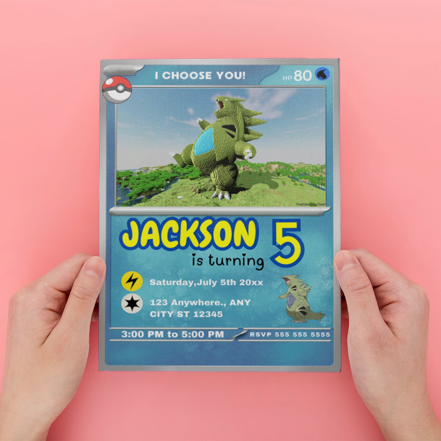 Tyranitar Invitation Template | Pokemon Card Birthday Invite - CreativeRino