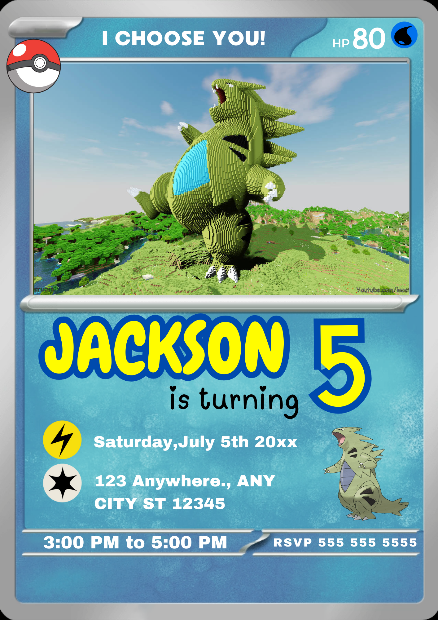 Tyranitar Invitation Template | Pokemon Card Birthday Invite - CreativeRino