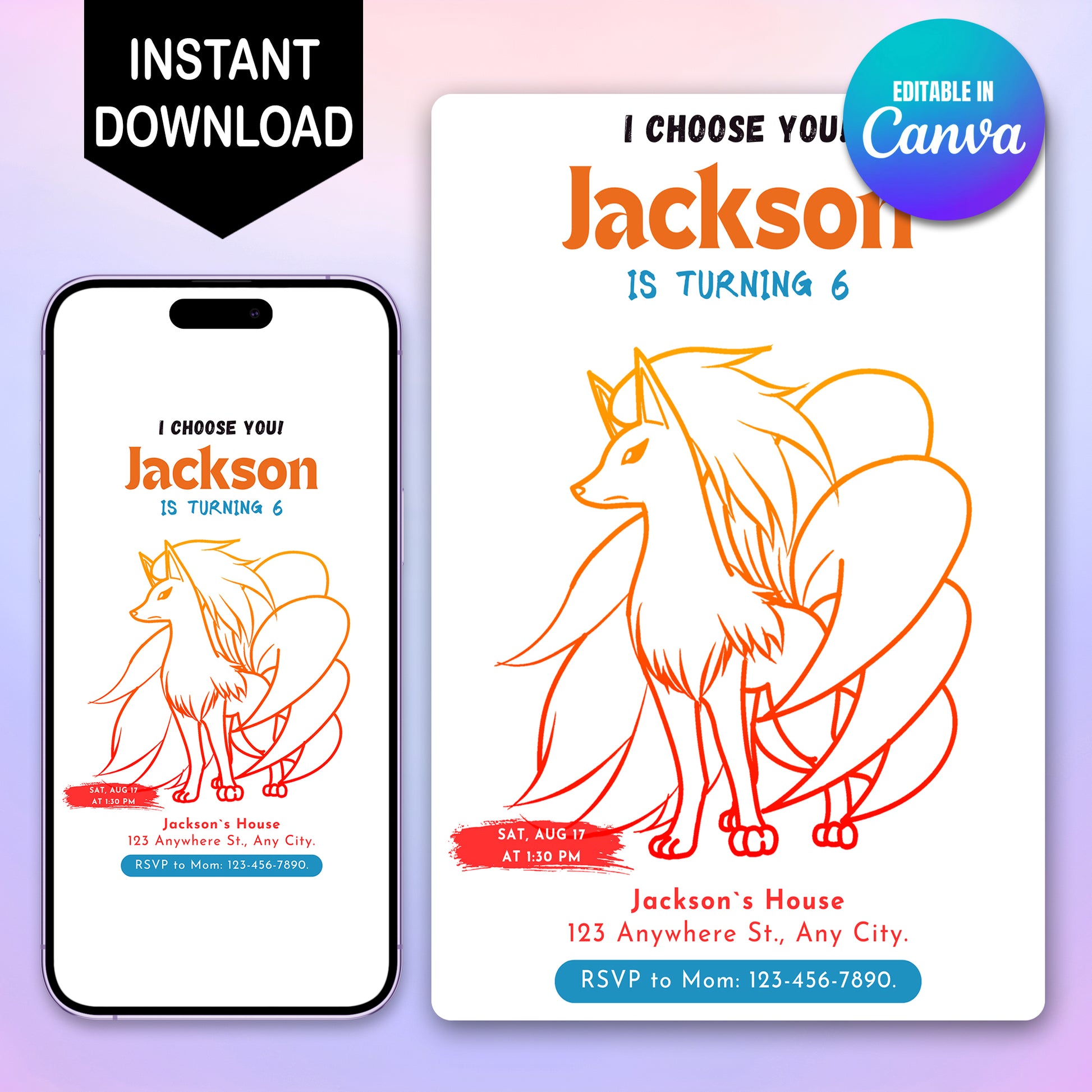 Ninetales Birthday Party Invitation Template | Pokemon Invite - CreativeRino