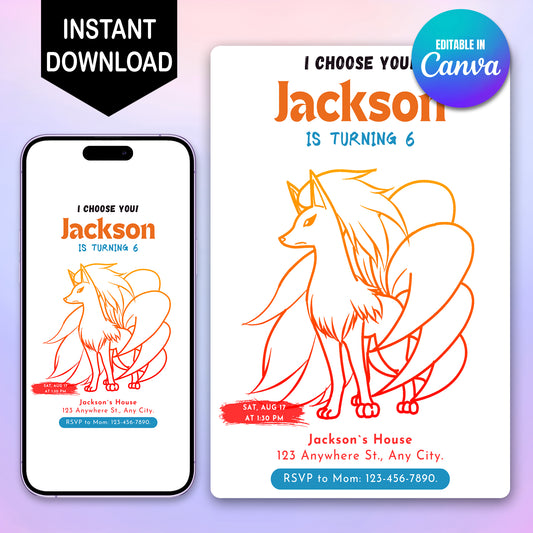 Ninetales Birthday Party Invitation Template | Pokemon Invite - CreativeRino
