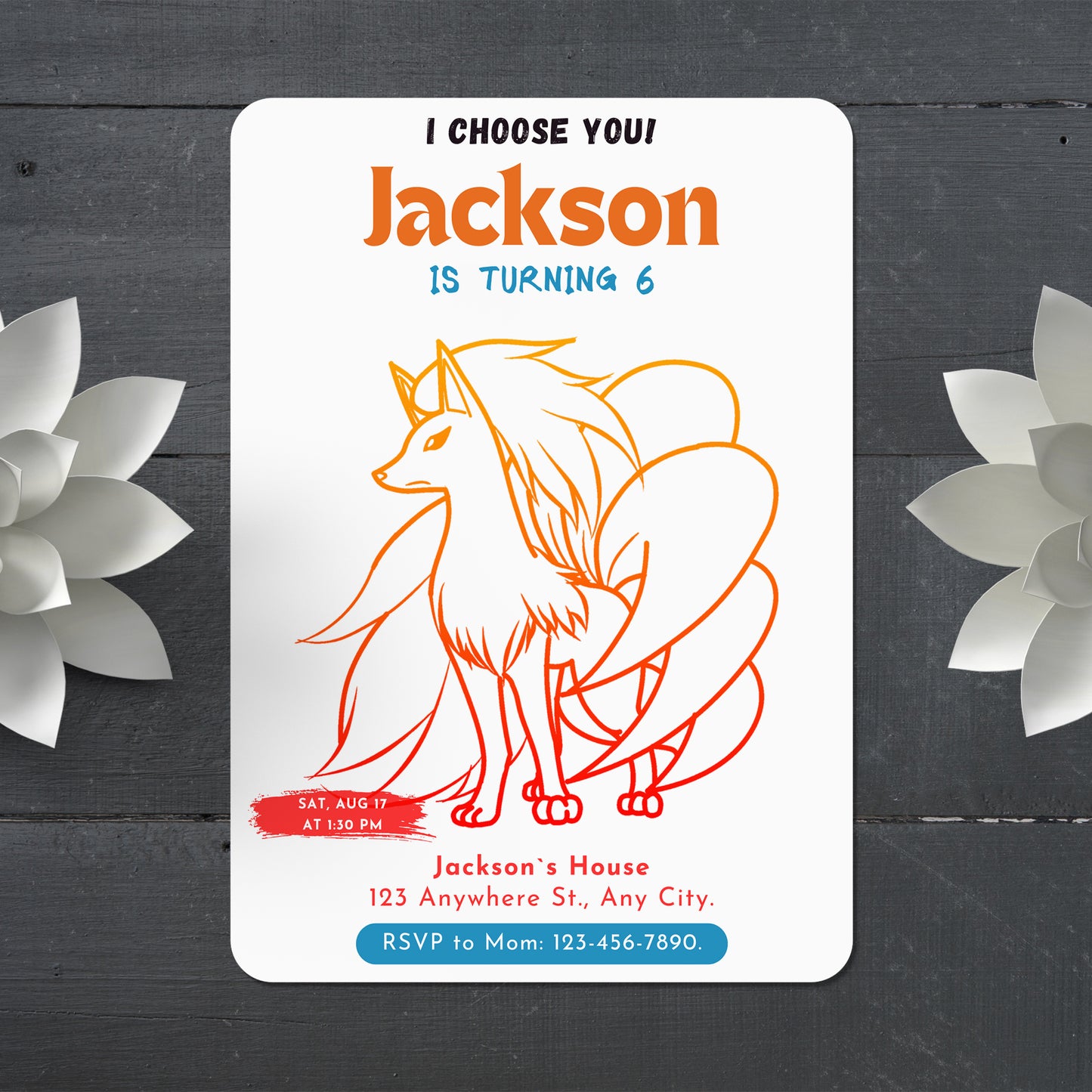Ninetales Birthday Party Invitation Template | Pokemon Invite - CreativeRino