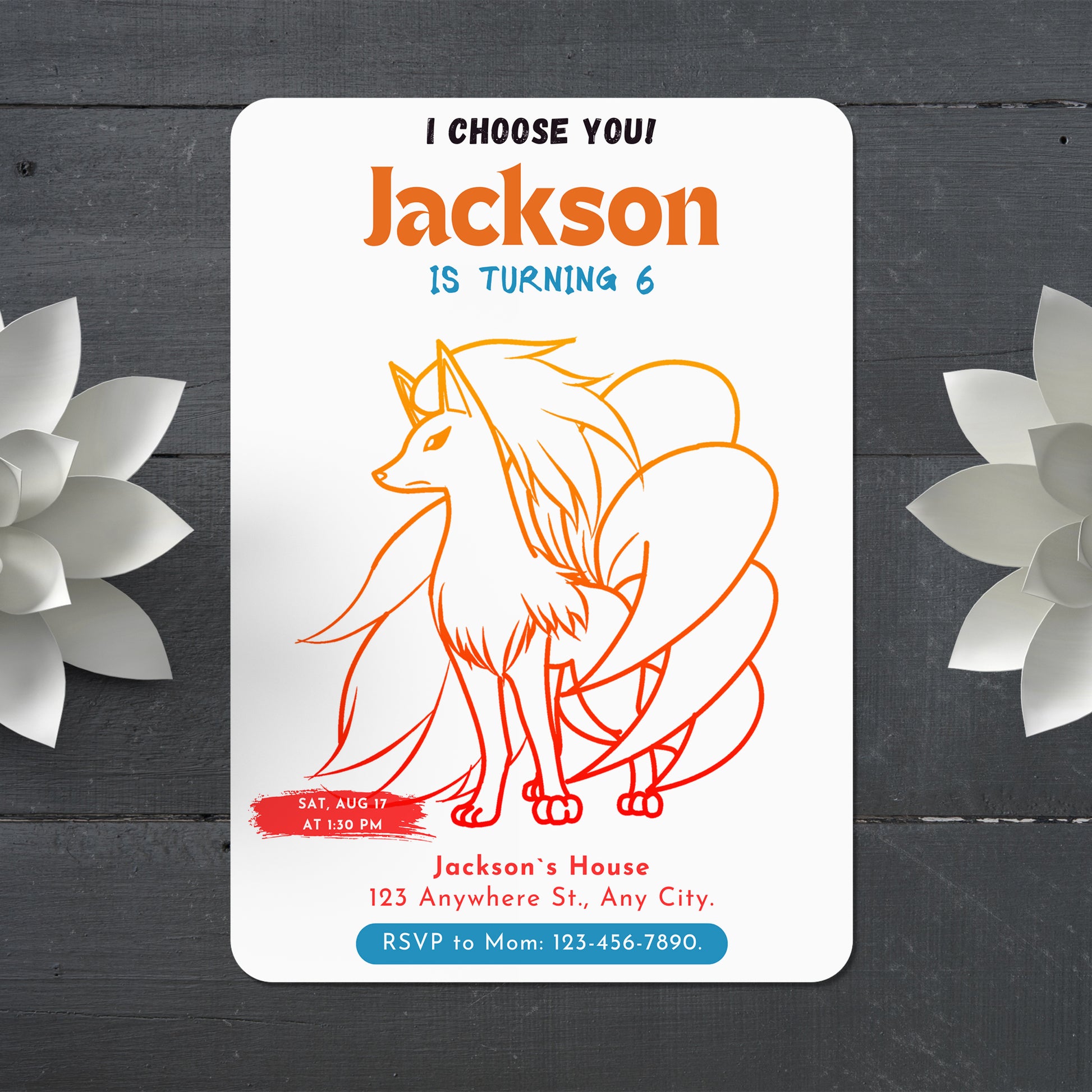 Ninetales Birthday Party Invitation Template | Pokemon Invite - CreativeRino