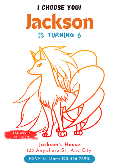 Ninetales Birthday Party Invitation Template | Pokemon Invite - CreativeRino
