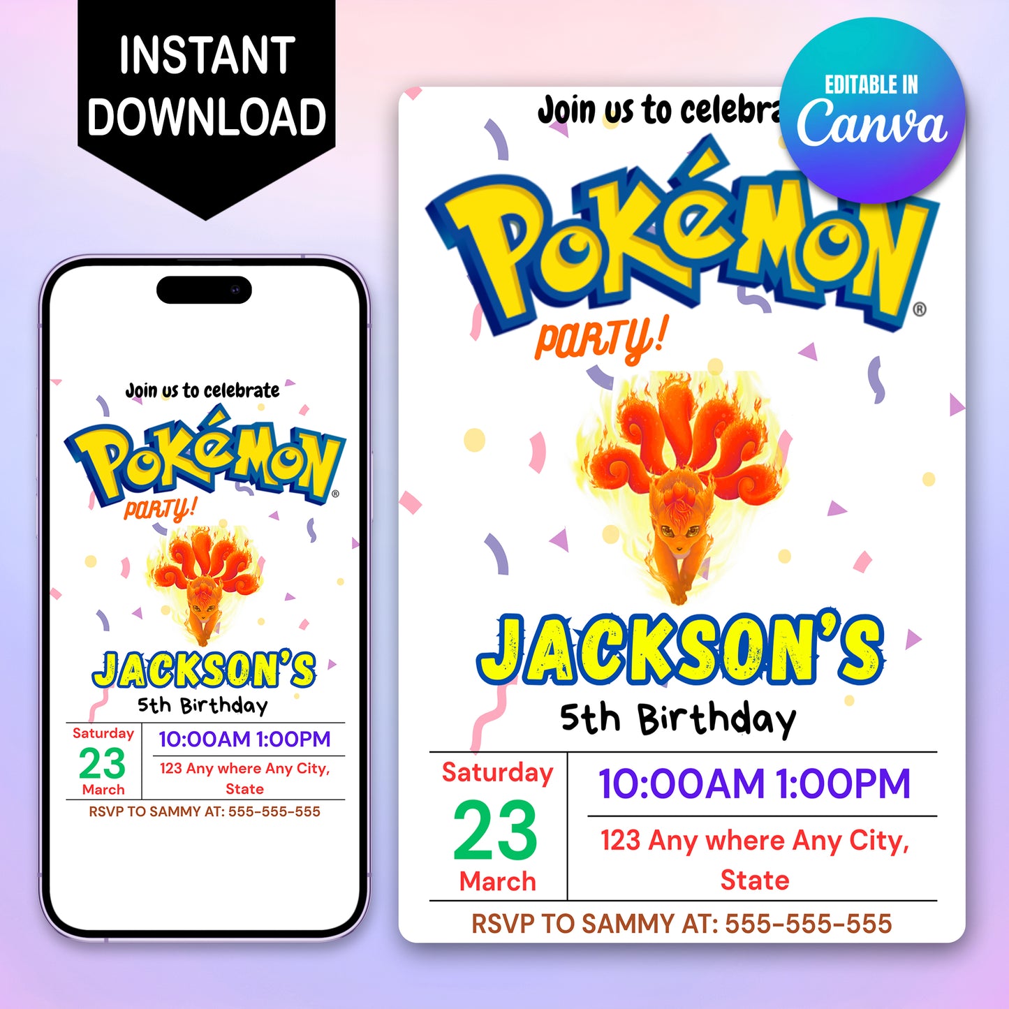 Ninetales Birthday Invitation Template | Pokemon Invite - CreativeRino