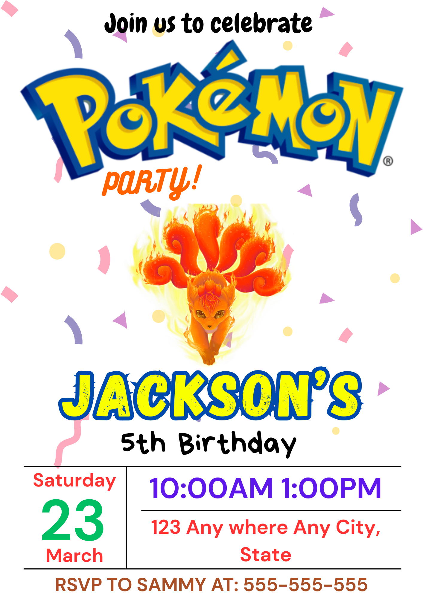 Ninetales Birthday Invitation Template | Pokemon Invite - CreativeRino