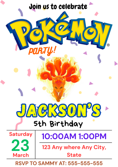 Ninetales Birthday Invitation Template | Pokemon Invite - CreativeRino
