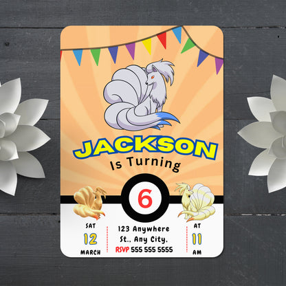 Ninetales Pokemon Birthday Party Invitation Template - CreativeRino