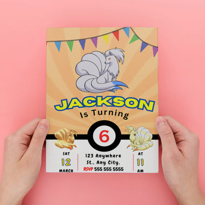 Ninetales Pokemon Birthday Party Invitation Template - CreativeRino