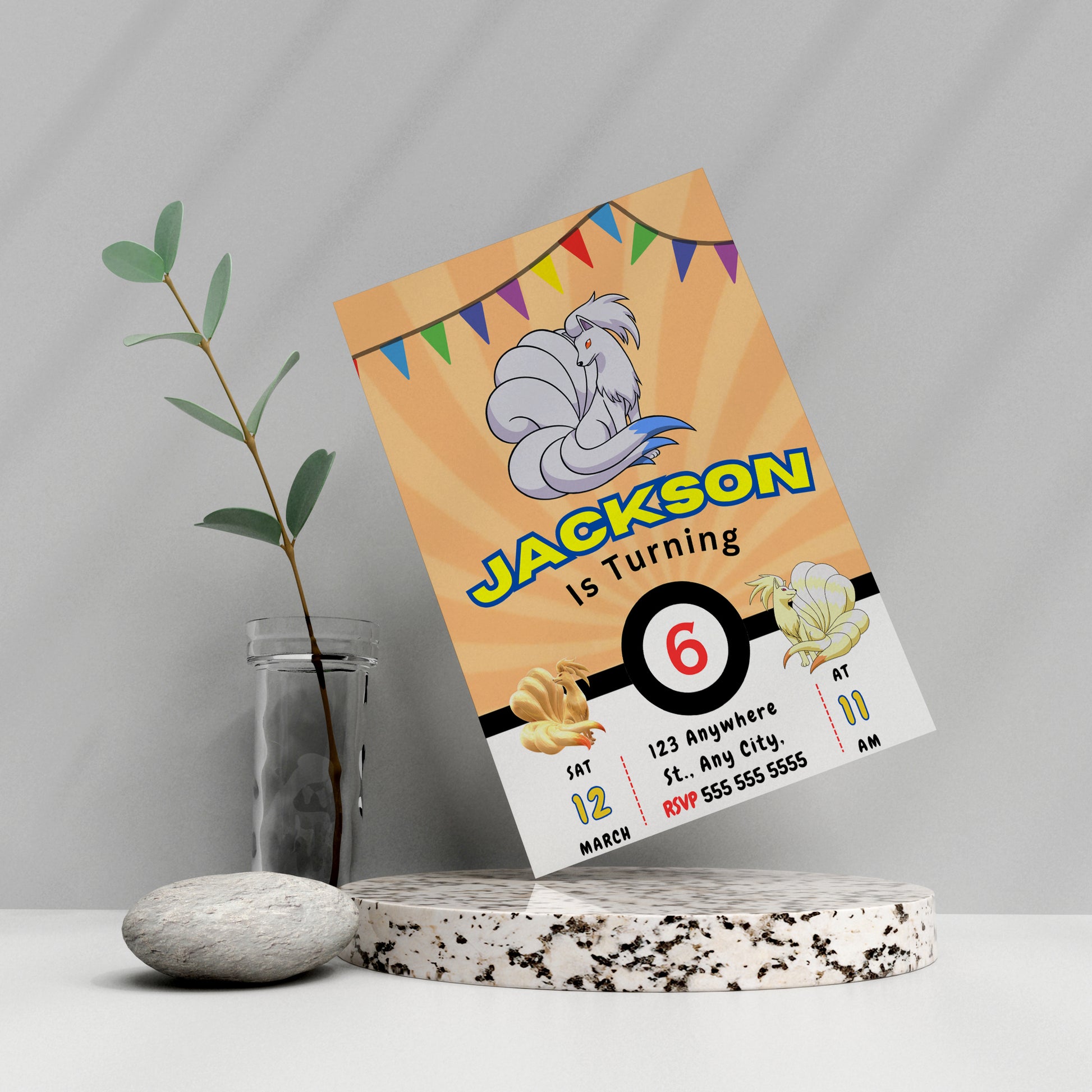 Ninetales Pokemon Birthday Party Invitation Template - CreativeRino